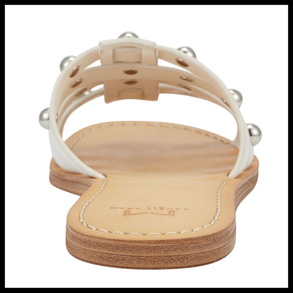 WHITE LEATHER SLIDES SLIP ON FLATS SANDALS A2C - Picture 6 of 12